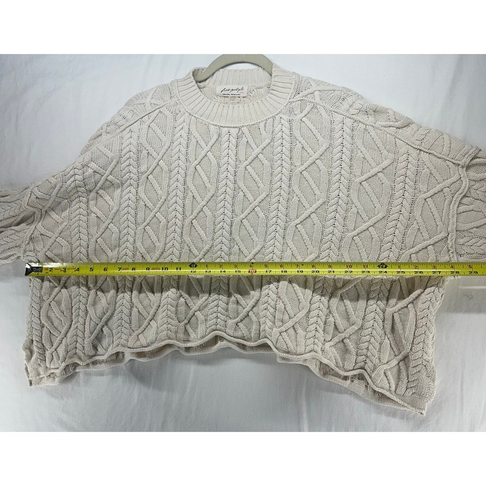 Free People Ashore XS Cream Cable Knit Oversized Cropped Sweater Ivory Crewneck - Picture 5 of 8